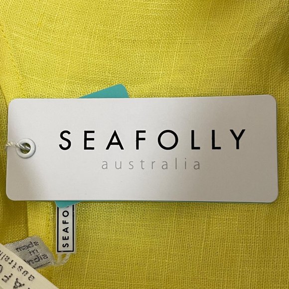 Seafolly Large Bright Folk Lime Light Long Sleeve Boat Neck Linen Crop Top NWT - Picture 8 of 11